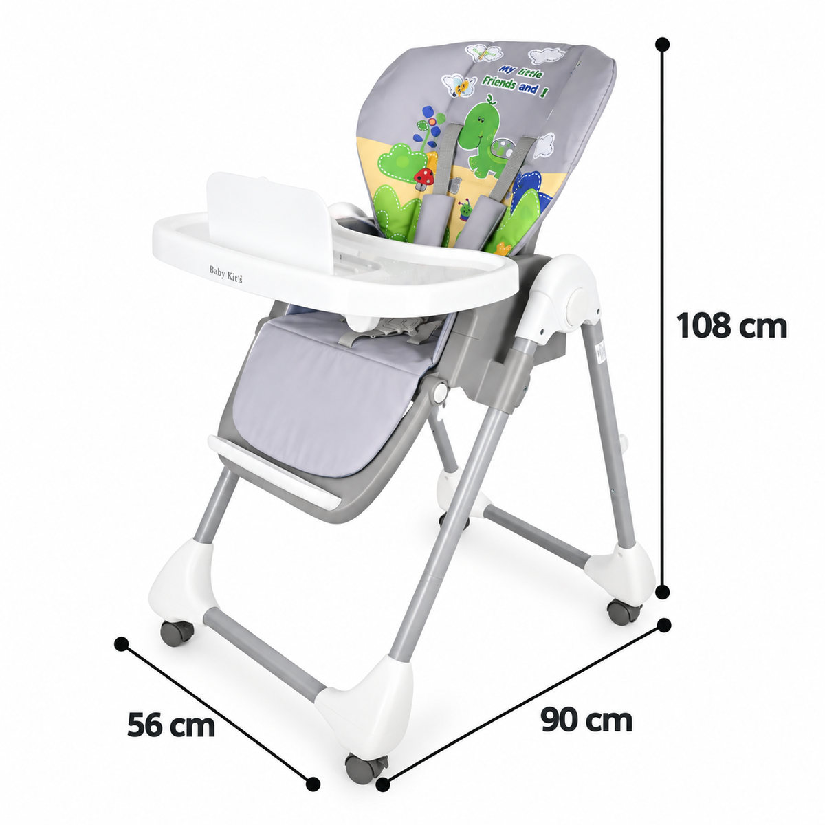 Silla de Comer Snack Friends gris con medidas - Baby Kit´s