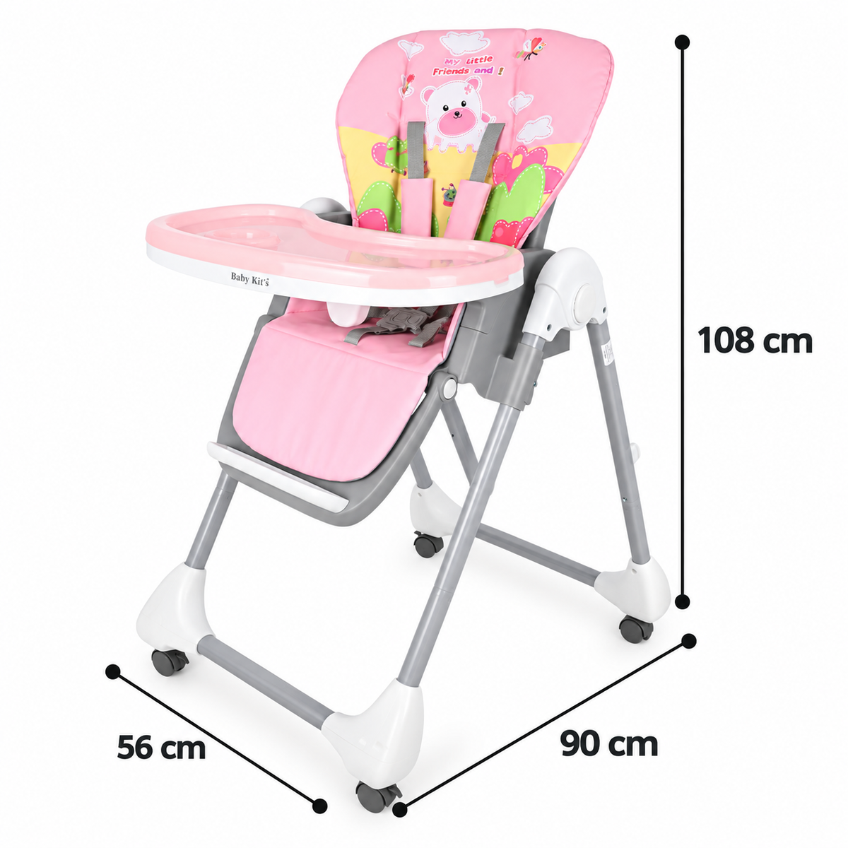 Silla de Comer Snack Friends rosado con medidas - Baby Kit´s